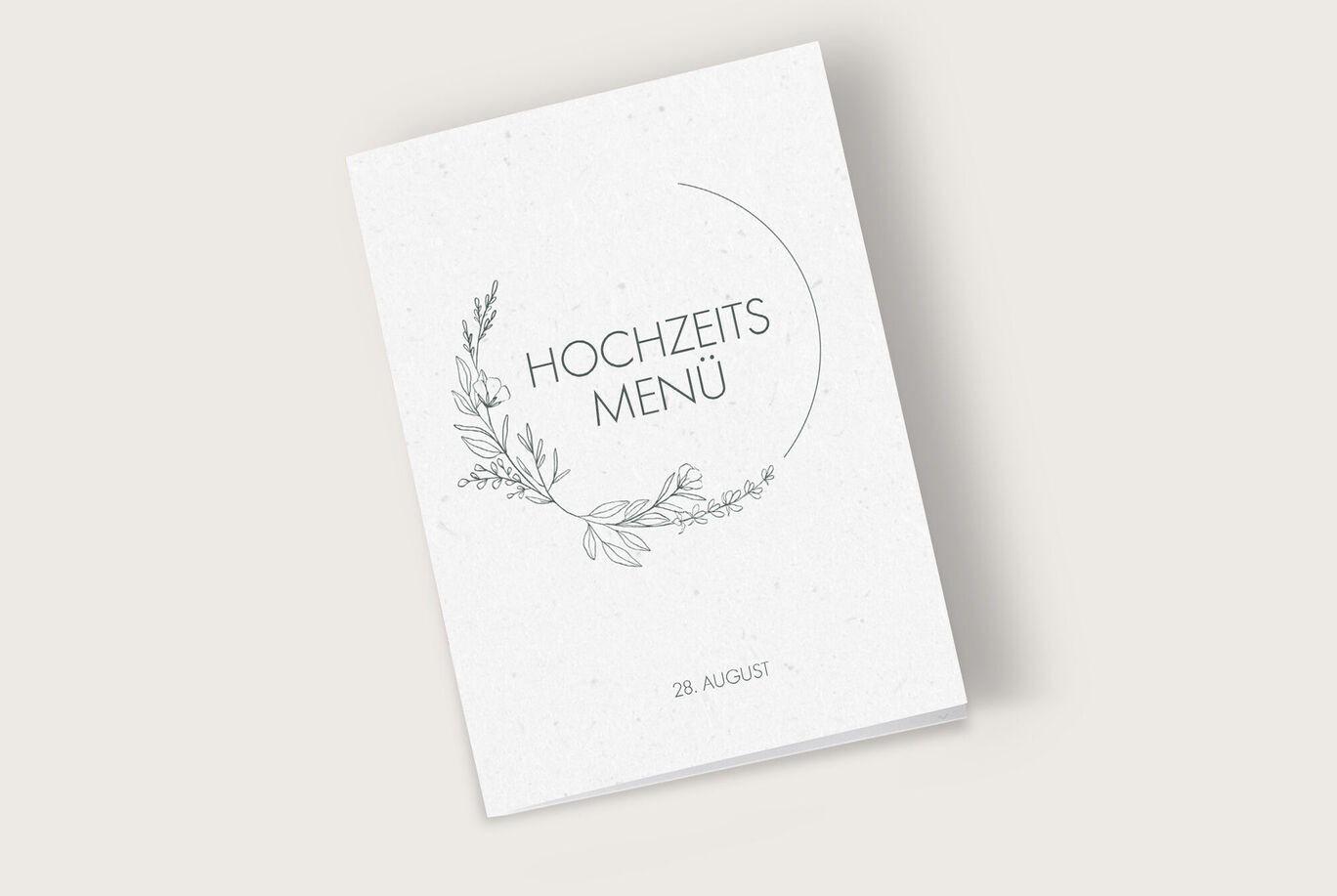 Elegantes Hochzeitsmenü mit floralem Rahmen und Datum