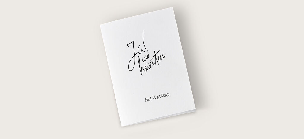 Hochwertiges Hochzeitsalbum mit der Aufschrift 'Ja, wir heiraten'