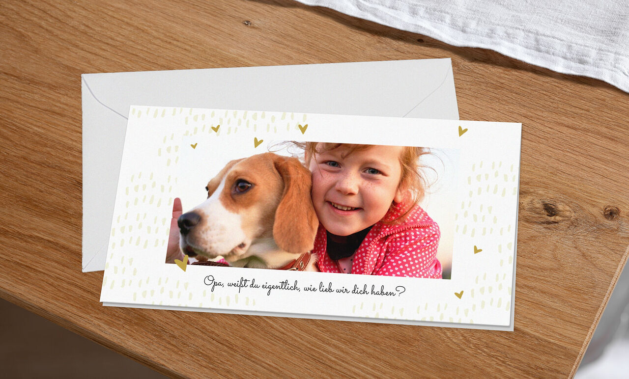 Eine bezaubernde liebevolle Grußkarte mit einem Hund