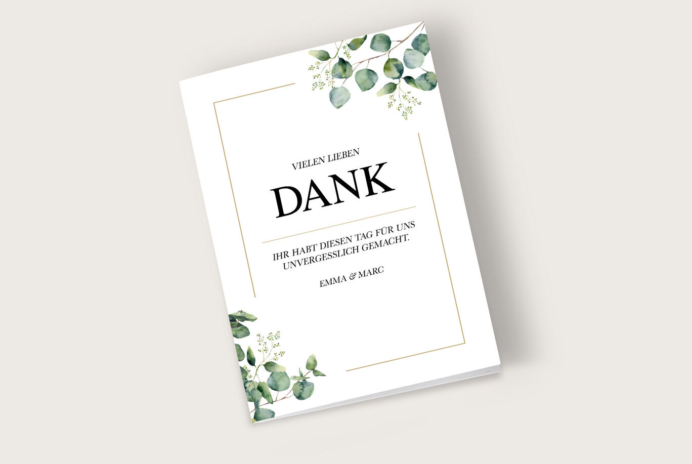 Dankeskarte mit stilvollem Design und grünen Pflanzenmotiven