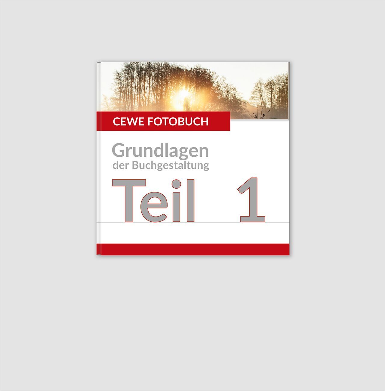 Ein CEWE FOTOBUCH Cover mit dem Titel „Grundlagen der Buchgestaltung – Teil1“