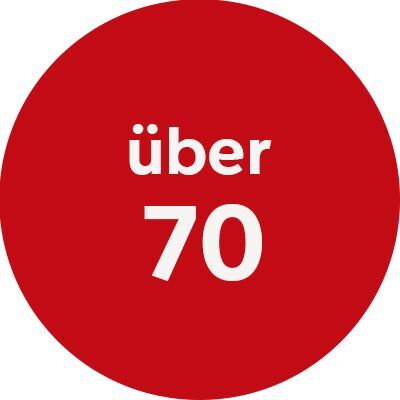 Ein roter Kreis mit der Aufschrift "über 70".
