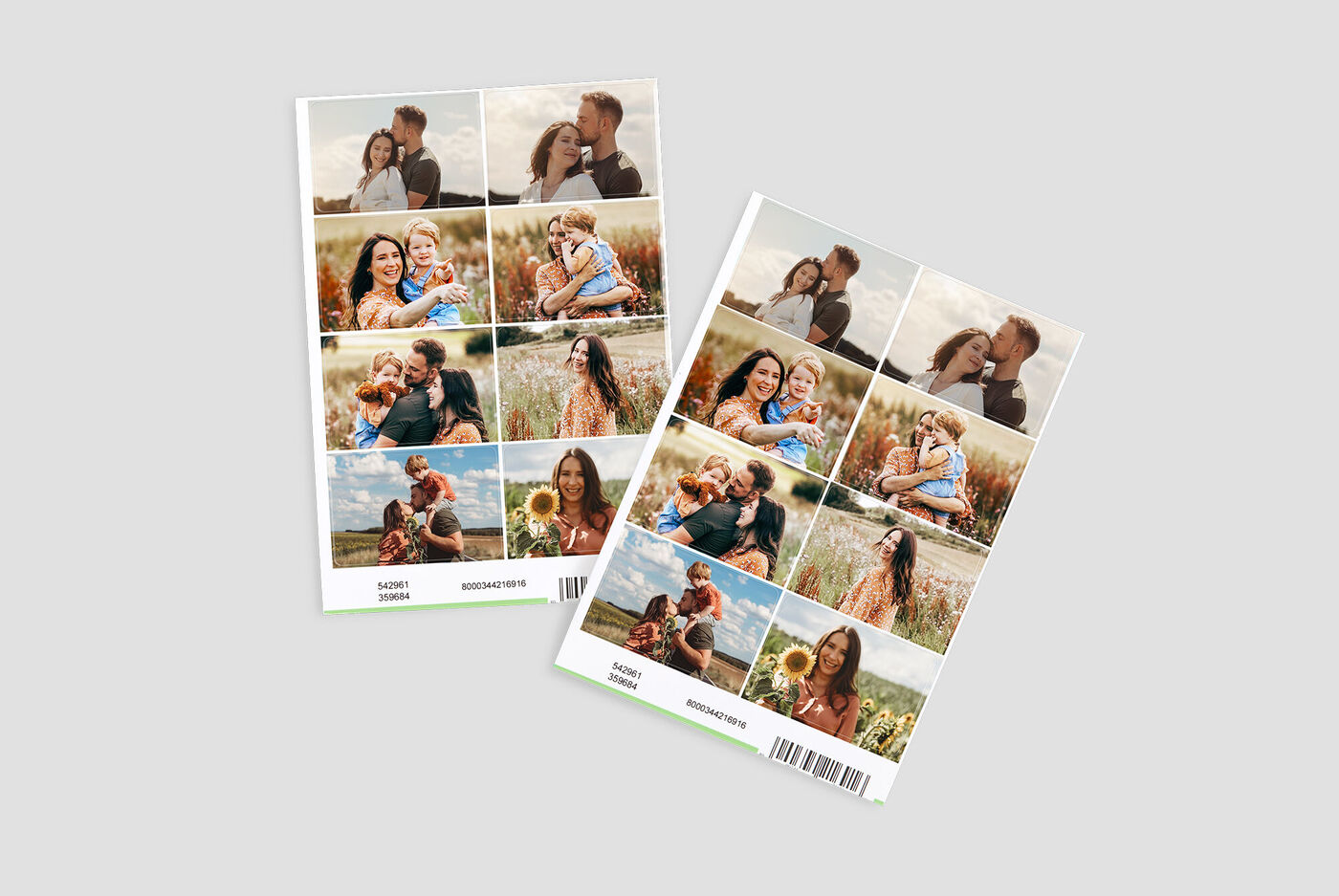 Zwei CEWE Fotobücher mit fröhlichen Familienfotos in einer Naturumgebung