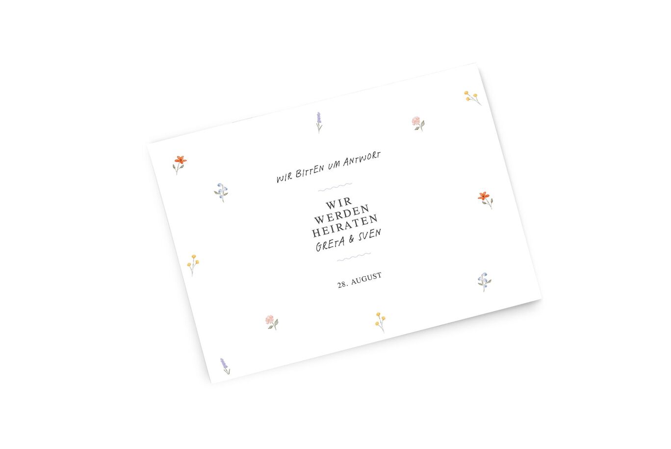 CEWE Grußkarte mit Einladung zur Hochzeit von Greta und Sven mit bunten Blumen