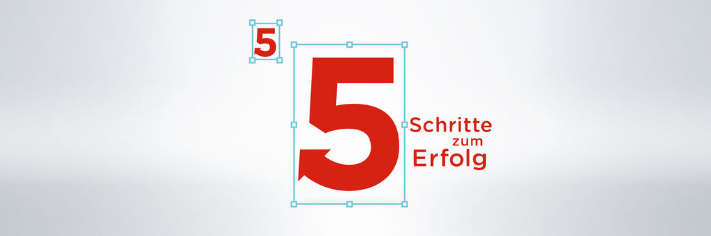 Zahl 5 in Rot mit dem Text Schritte zum Erfolg