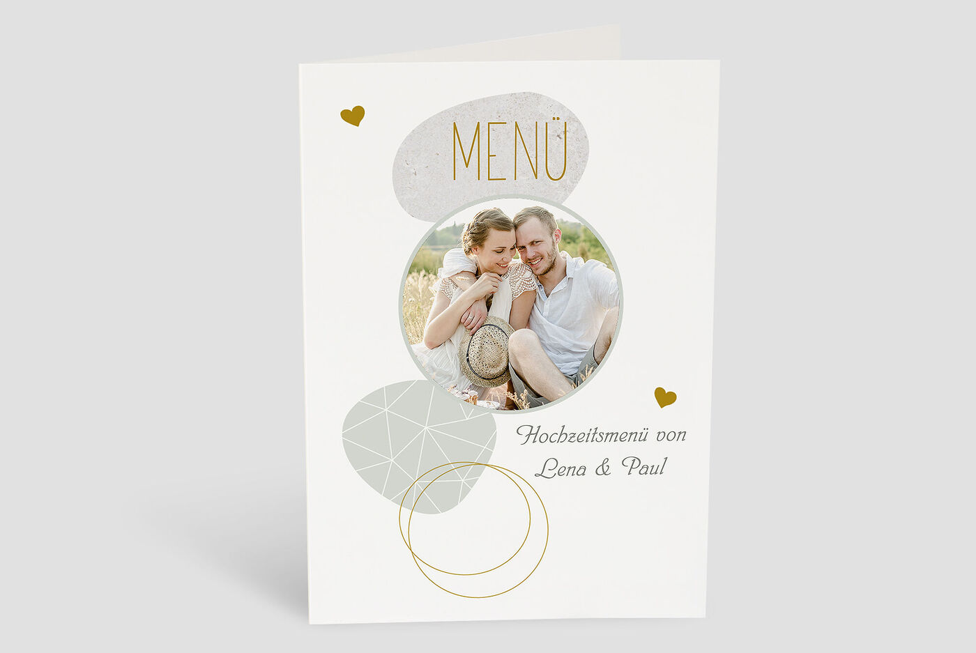 Elegante Menükarte für die Hochzeit von Lena und Paul.