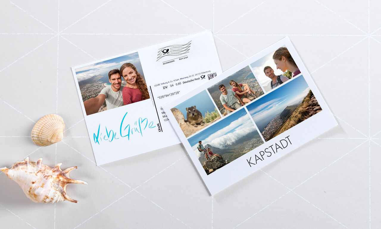 Postkarte mit Fotos von Kapstadt und handgeschriebenem Text