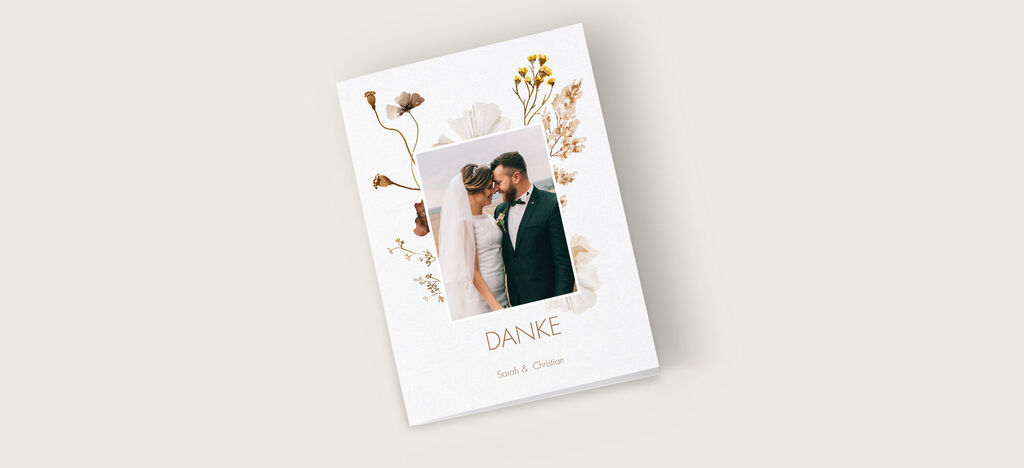 Wundervolle Dankeskarte mit goldener Schrift und floralen Akzenten