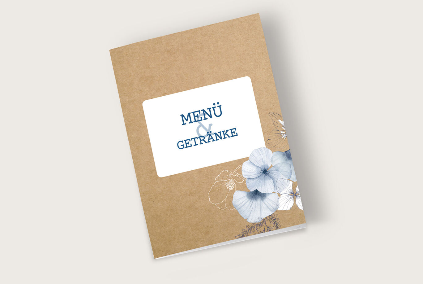 Elegantes Menüheft mit floralem Design und Schriftzug Menüs & Getränke
