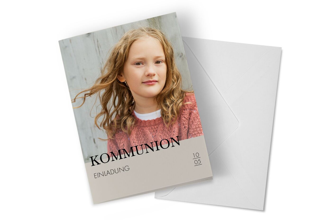 Einladungskarte zur Kommunion in sanften Farben.
