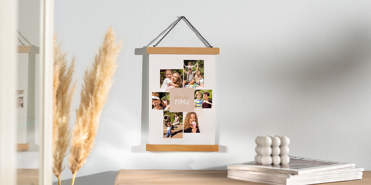 Wandbild mit mehreren Fotos von Freunden und Familie, das schöne Erinnerungen zeigt
