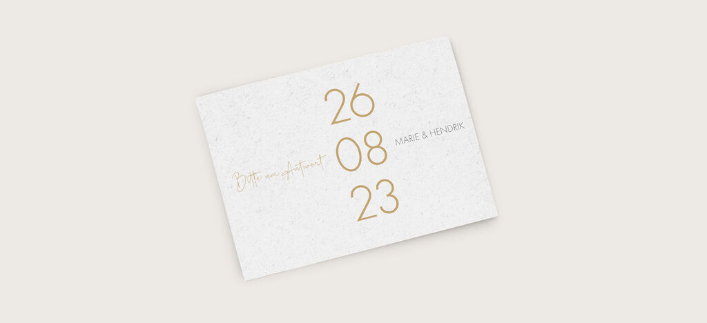 Einladungskarte für eine Hochzeit mit dem Datum 26.08.23.