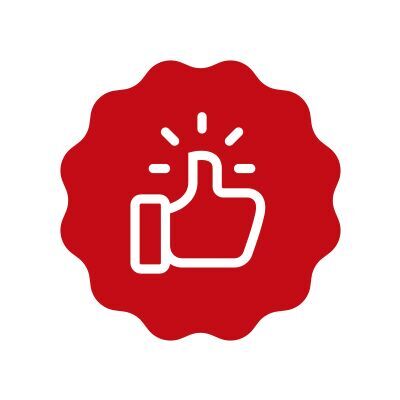 Symbol für positive Bewertung mit Daumen hoch auf rotem Hintergrund