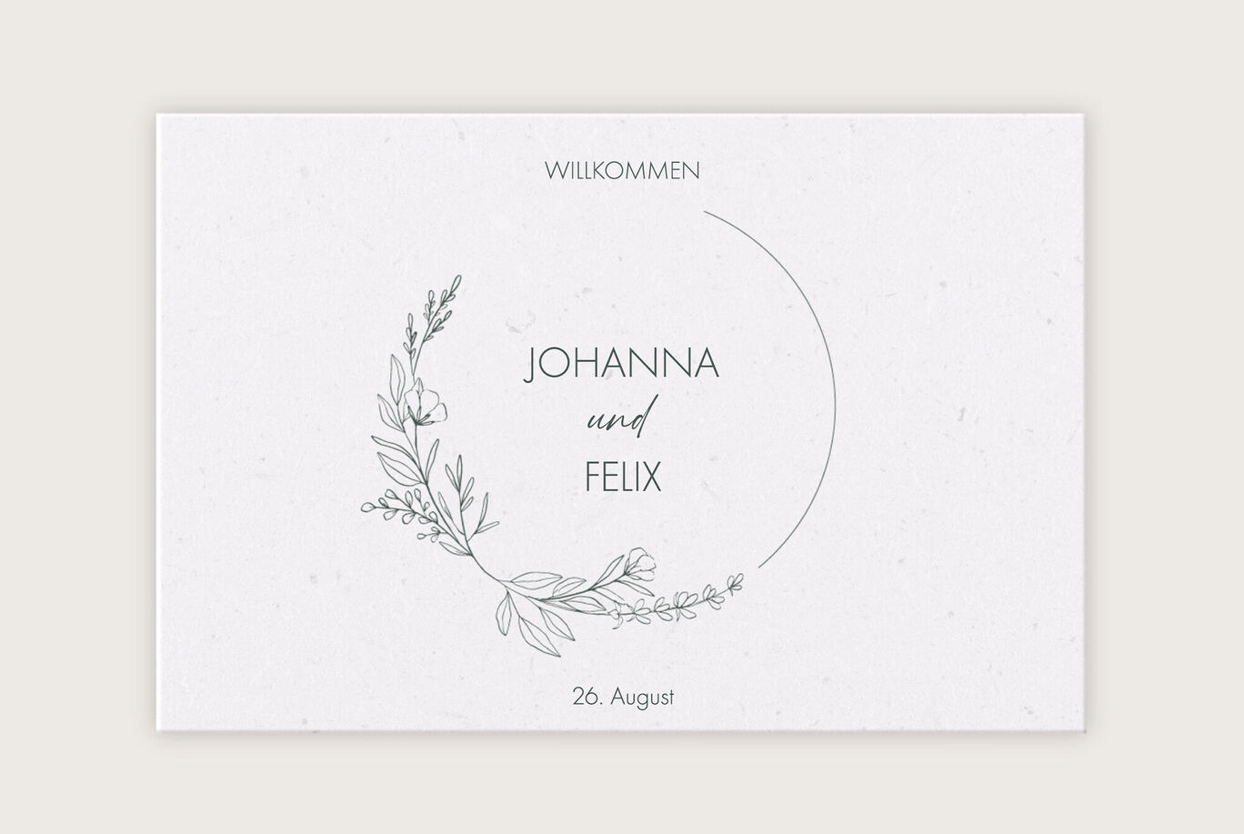 Einladungskarte für die Hochzeit mit floralen Elementen und den Namen Johanna und Felix.