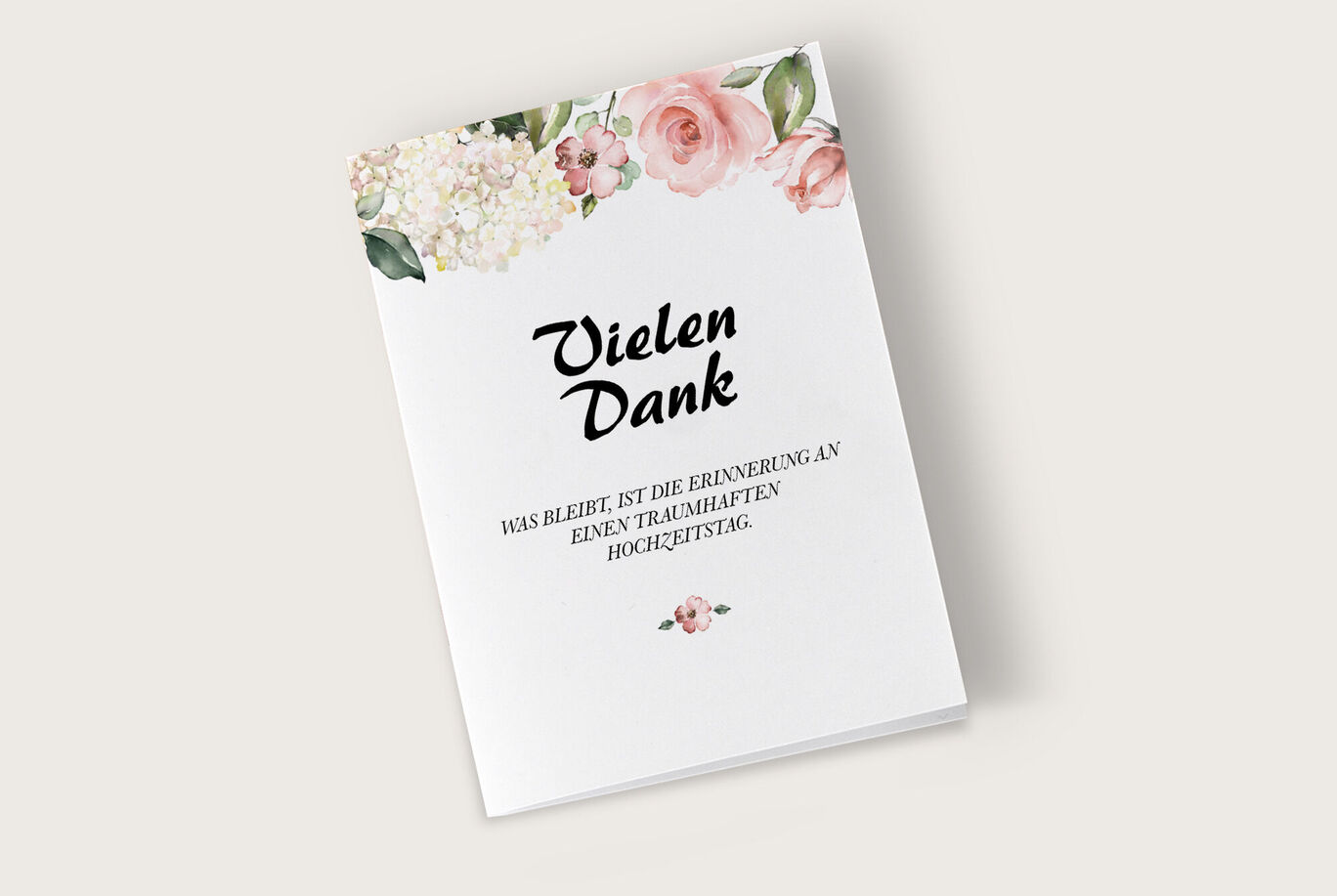 Handgefertigte Dankeskarte mit floralen Motiven in sanften Farben