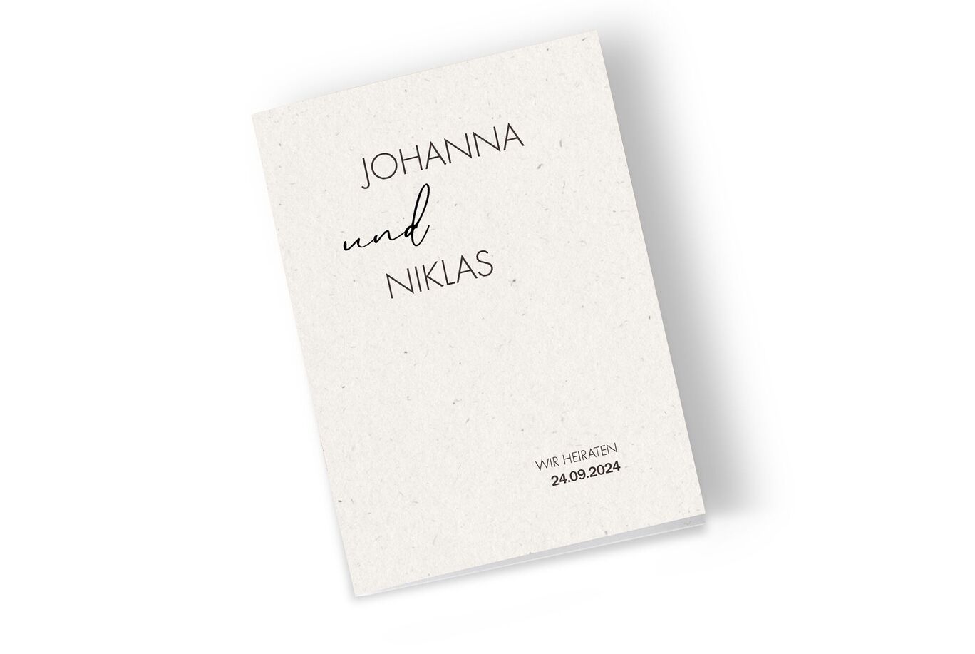 CEWE Grußkarte auf Naturpapier mit Namen Johanna und Niklas, Wir heiraten, Datum 24.09.2024