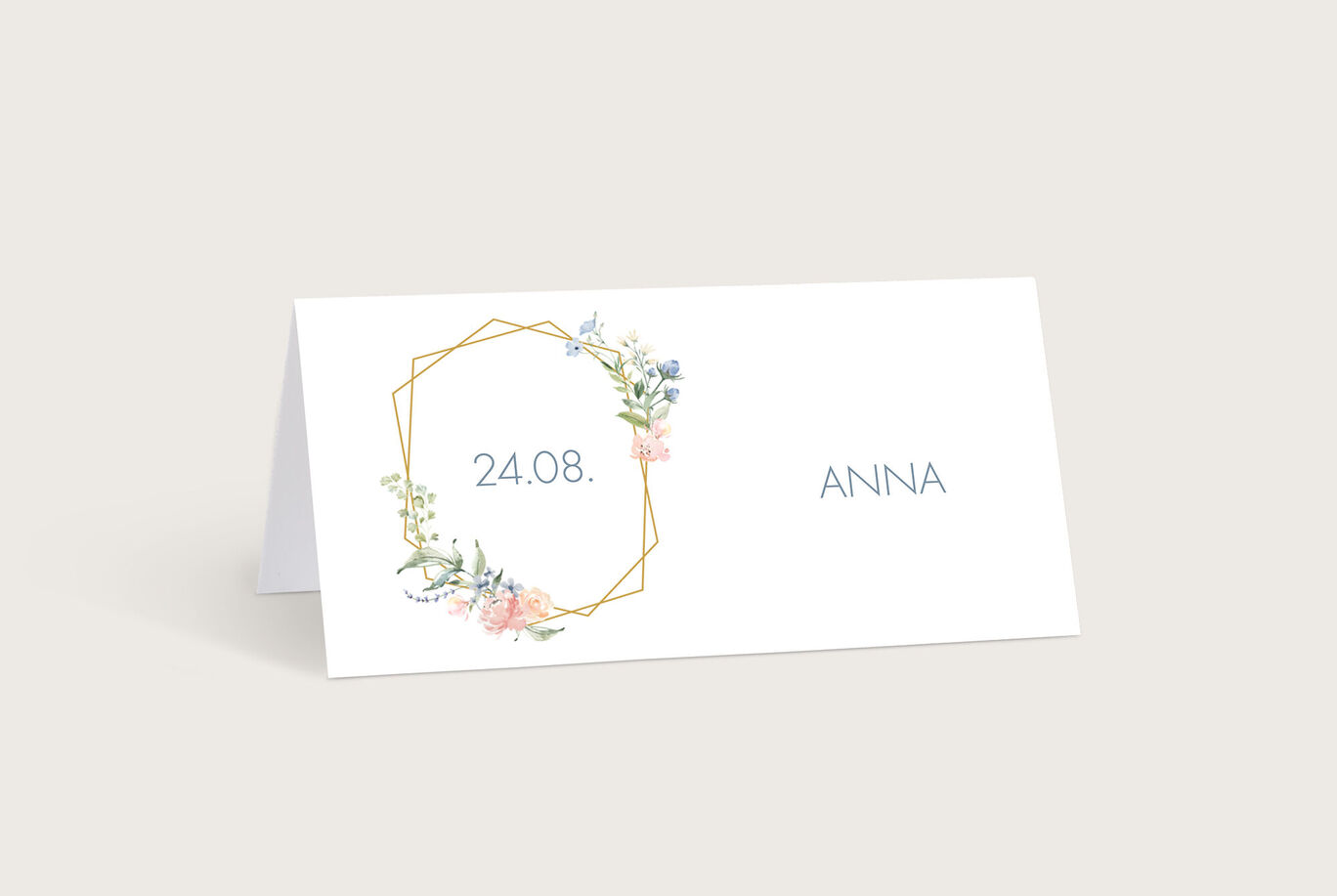 Elegante Feierkarte mit floralem Design, Namen "Anna" und Datum "24.08."