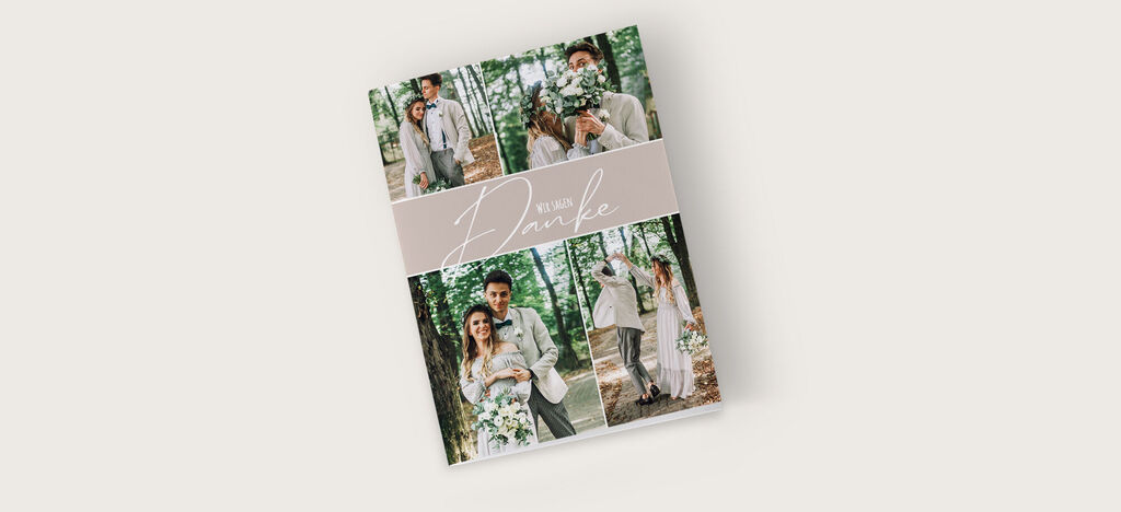 Ein Fotobuch mit Hochzeitsfotos, inspirierend gestaltet im Wald.