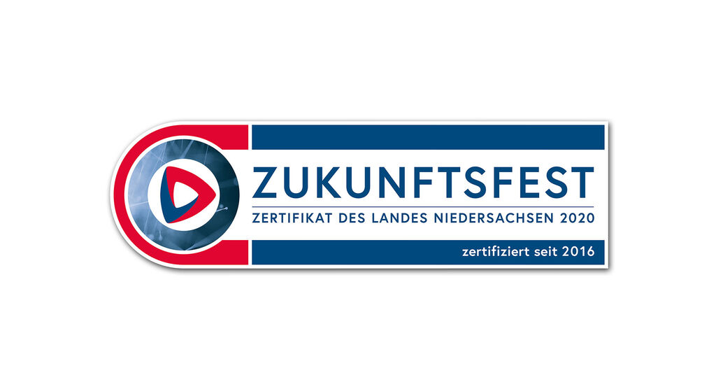 Zukunftsfest Auszeichnung Niedersachsen 2020 in blauer Farbe