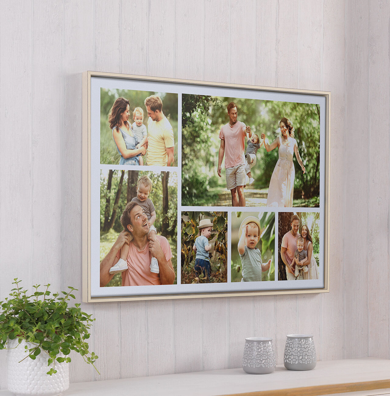 Collage von glücklichen Familienmomenten mit Bildern von Eltern und Kindern in der Natur
