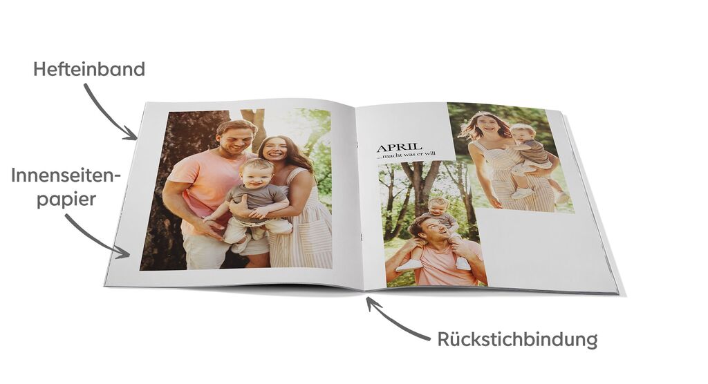 Ein CEWE Fotobuch mit fröhlichen Familienfotos und individuellem Design in einem hellen Ambiente