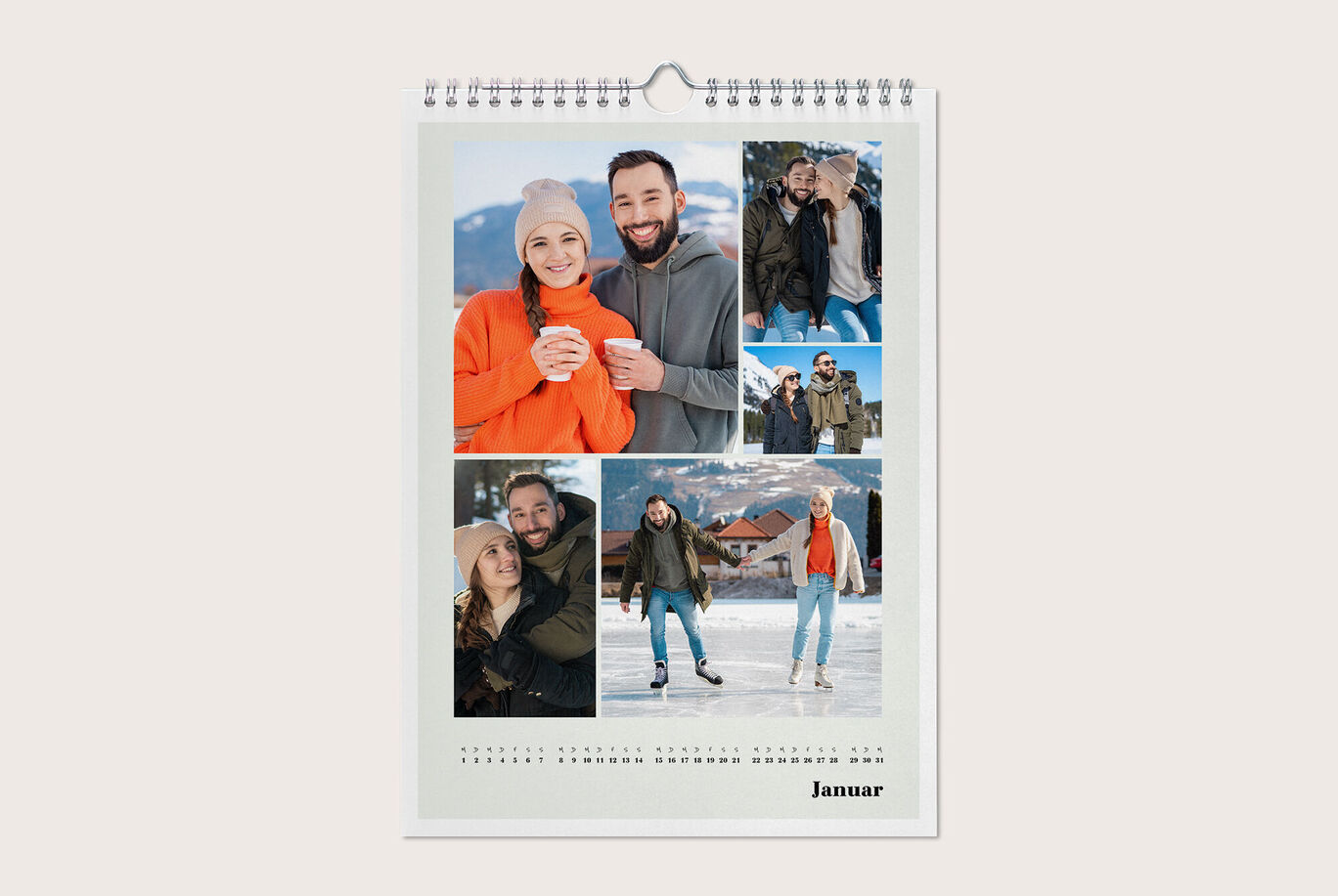 Eine Collage aus verschiedenen Wintermomenten mit Freunden, die Spaß im Schnee genießen. Zu sehen sind lachende Personen in bunten Jacken und fröhlichen Posen.