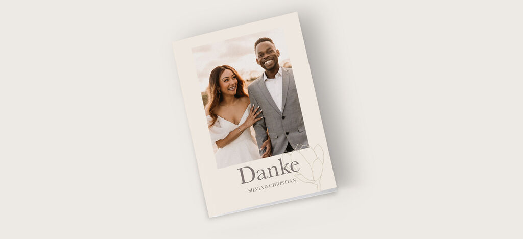 Elegante Dankeskarte mit einem Paar in Hochzeitskleidung