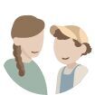 Illustration von zwei Personen, einer Frau mit Zopf und einem Kind mit Mütze, die freundlich lächeln