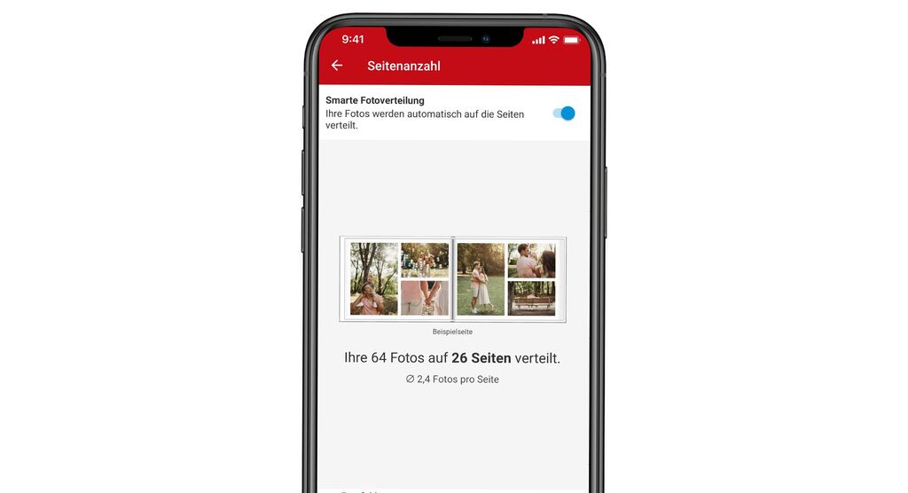Einstellungen zur Verteilung von Fotos in einem Fotobuch auf dem Smartphone