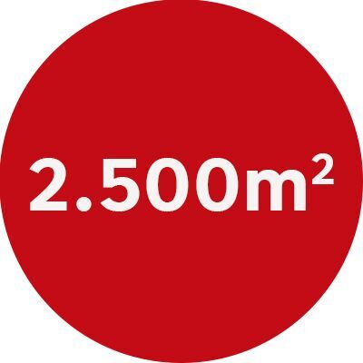 Ein roter Kreis mit der Aufschrift "2.500 qm".
