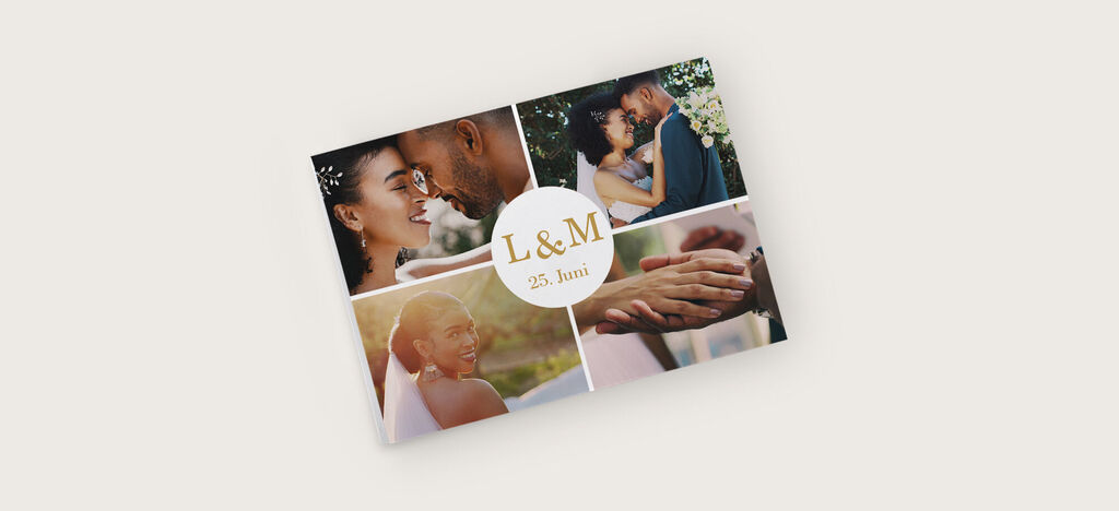Ein wunderschön gestaltetes Fotobuch mit Hochzeitsmomenten.