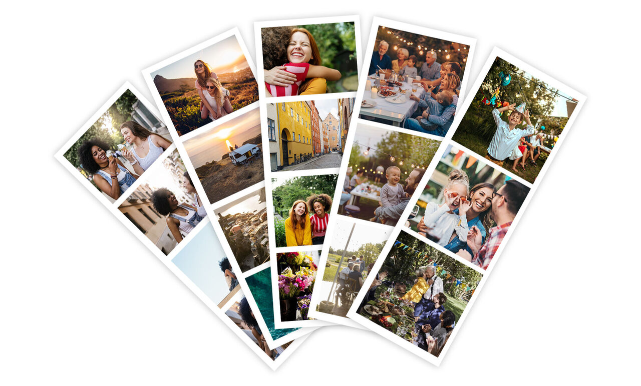 Bunte Fotoauswahl mit Freunden und schönen Momenten