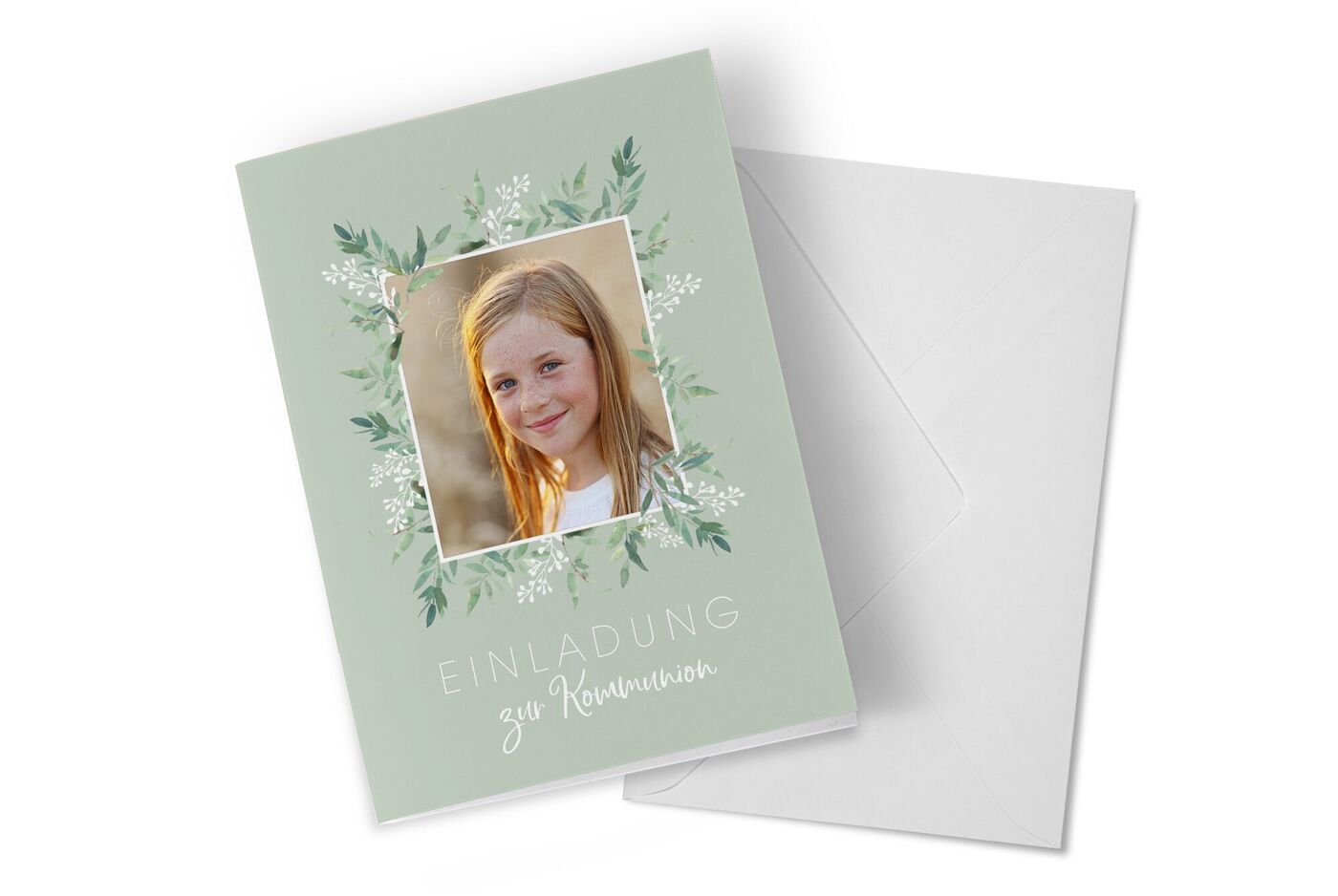Einladungsdesign zur Konfirmation mit floralem Rahmen