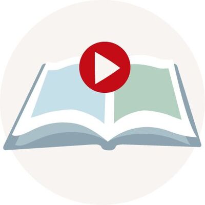 Offenes Buch mit einem Play-Symbol in der Mitte