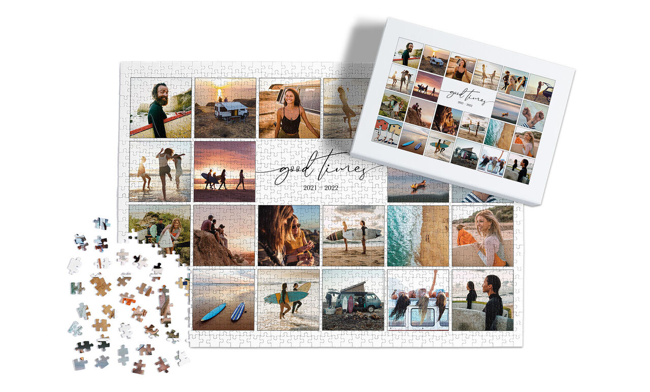 Puzzle mit Familienfotos, um Erinnerungen zu teilen und gemeinsam zu gestalten