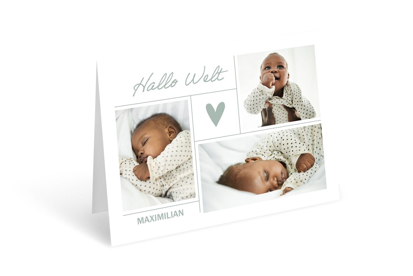 Ein liebevolles Grußkarten-Design mit Fotos eines Babys, die Freude und Herzlichkeit ausstrahlen