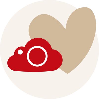Rote Wolke mit Kamera-Icon und Herzmotiv