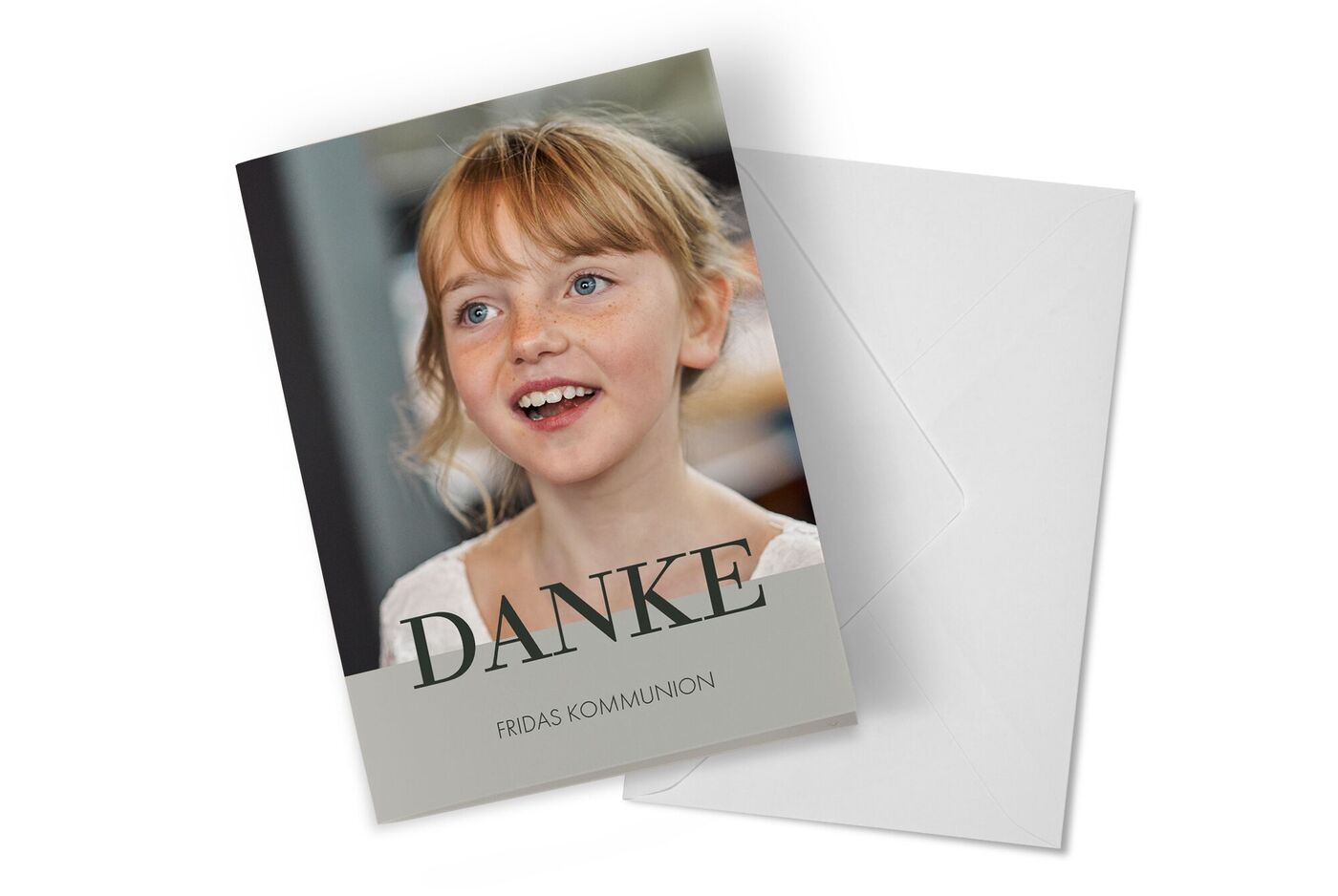Ein individuelles Dankeschön mit dem Schriftzug 'Danke' für eine Kommunion.