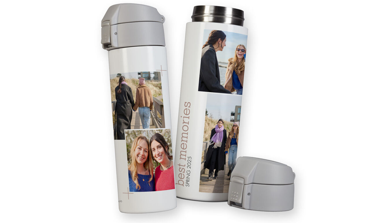 Hochwertige Thermosflasche mit persönlichen Fotos, perfekt für Erinnerungen