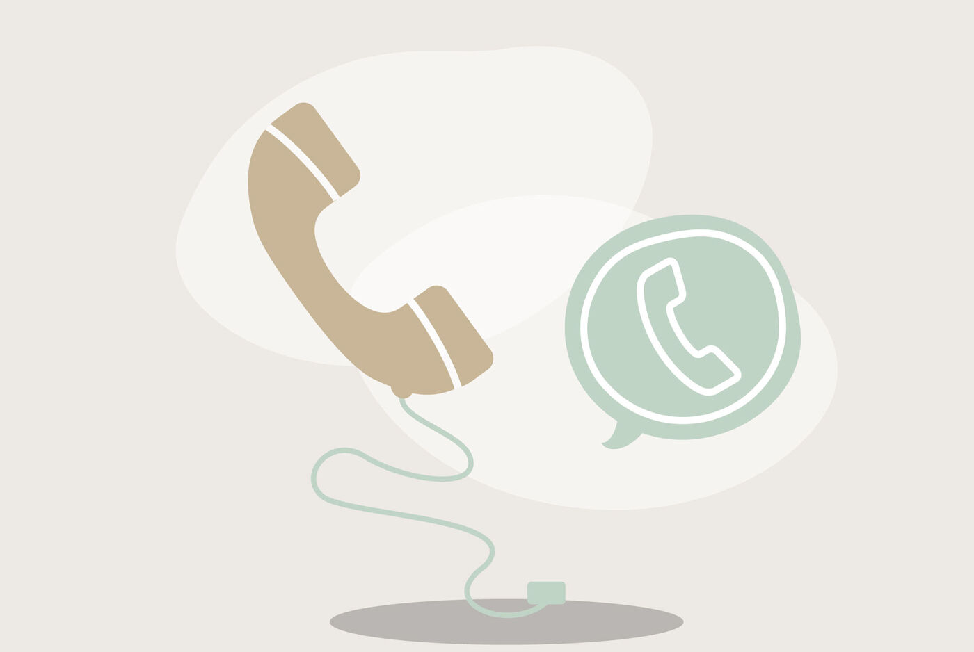 Braunfarbener Telefonhörer mit grünem Anrufsymbol.