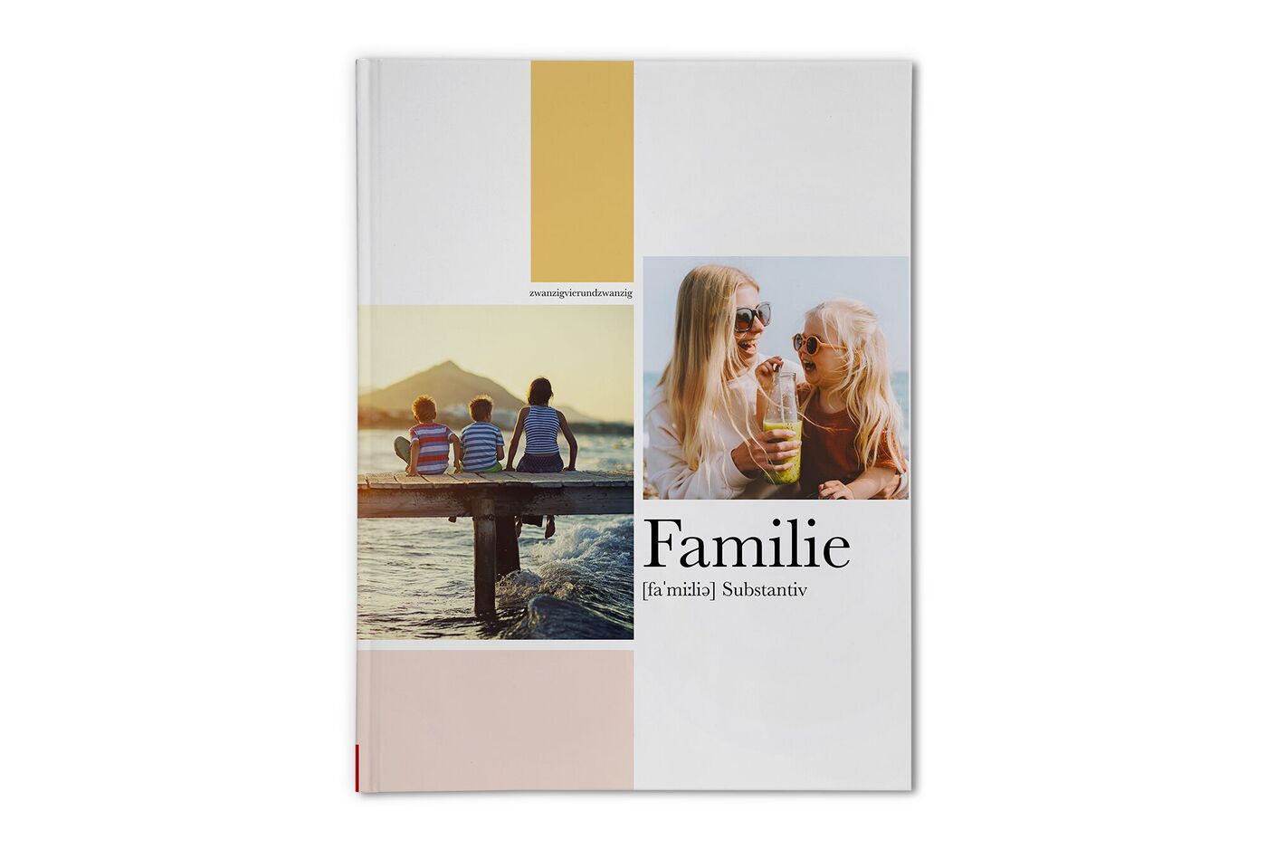 Schönes Fotobuch mit dem Titel 'Familie', zeigt glückliche Momente.