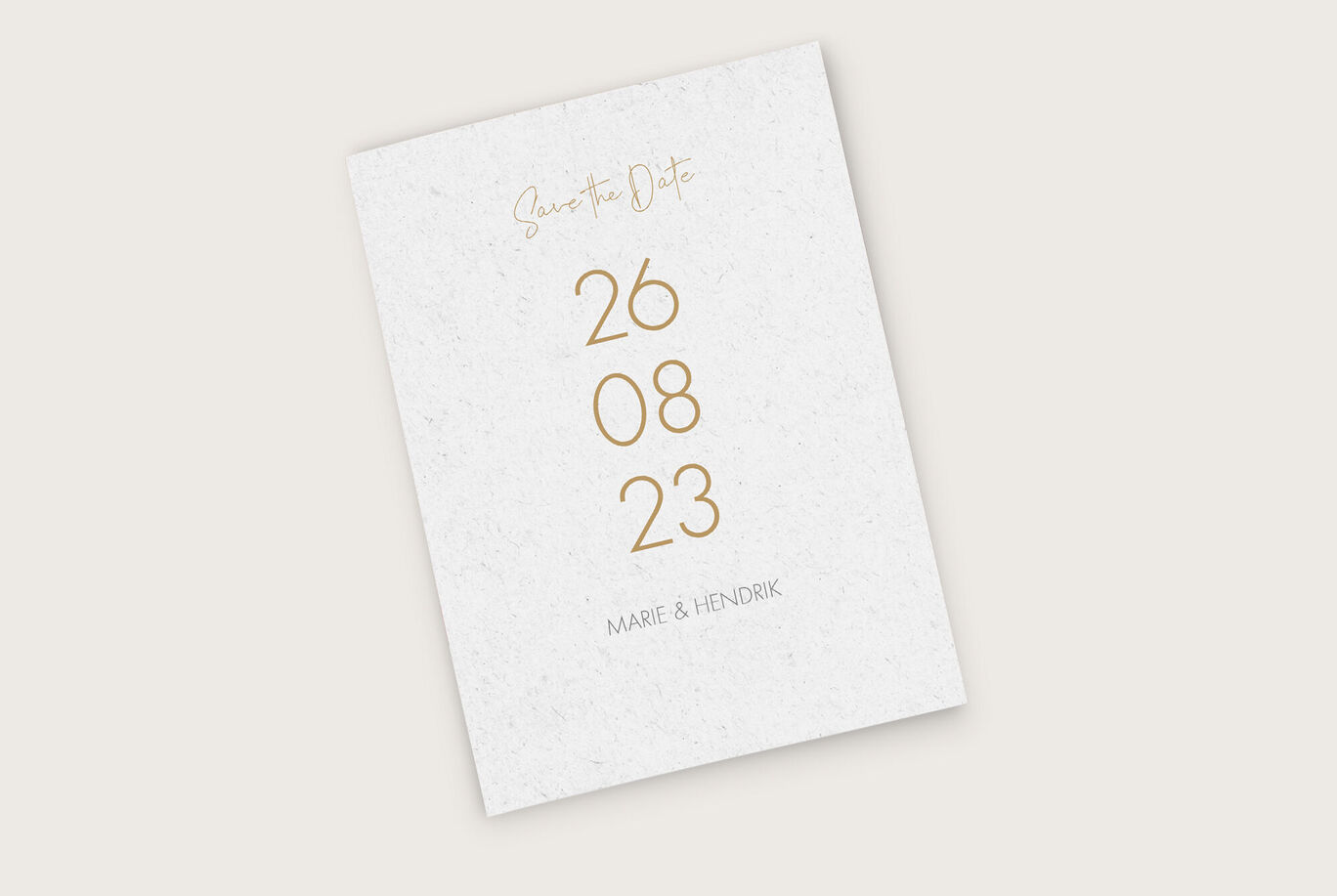 Elegante Einladungskarte für die Hochzeit von Marie und Hendrik mit dem Datum 26.08.23