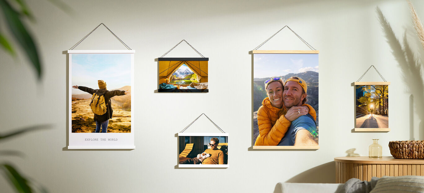 Stimmungsvolles Wandbild mit Fotos und Natur, das schöne Reisemomente zeigt