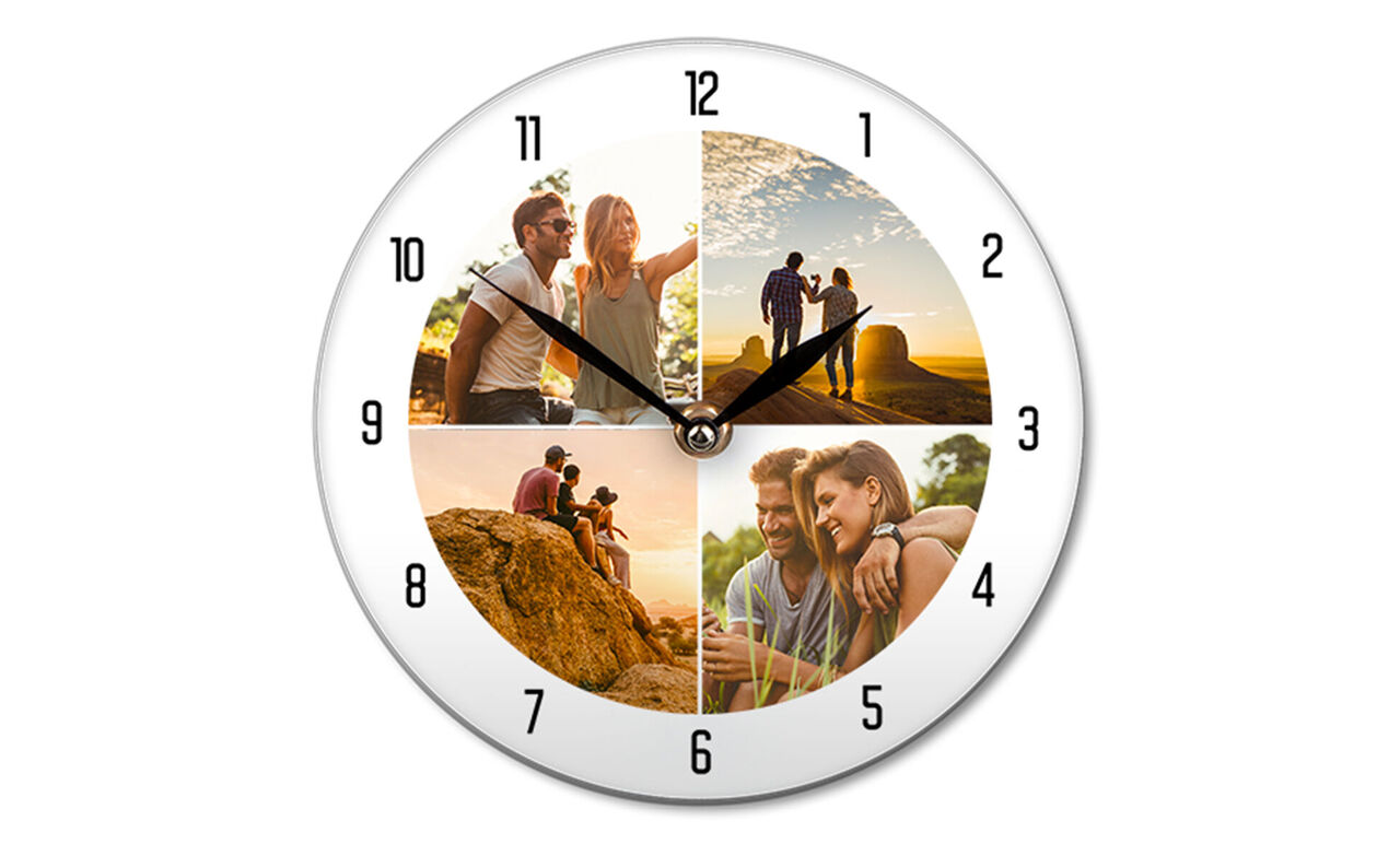 Wanduhr mit persönlichen Erinnerungen in Form von Fotos
