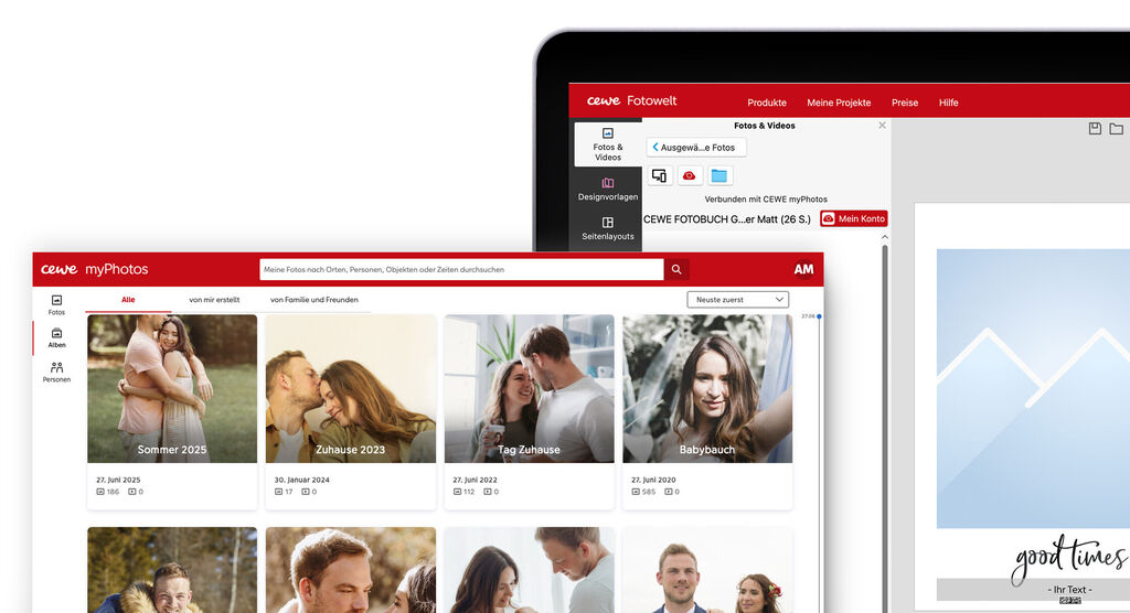 Screenshot von Foto- und Videosammlung in der CEWE Fotowelt Software