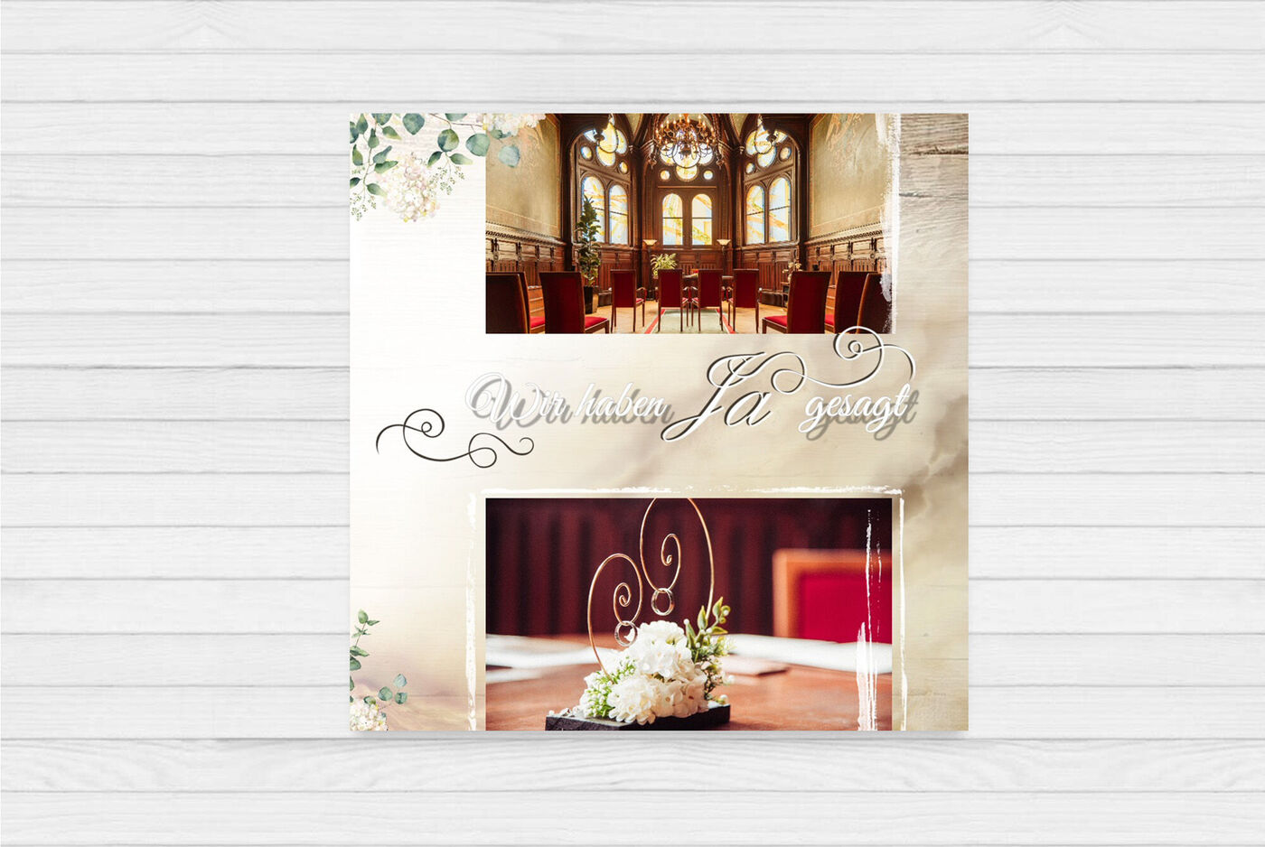 Elegantes Hochzeitsmotiv im Fotobuch von CEWE mit einem romantischen Tisch und festlicher Dekoration