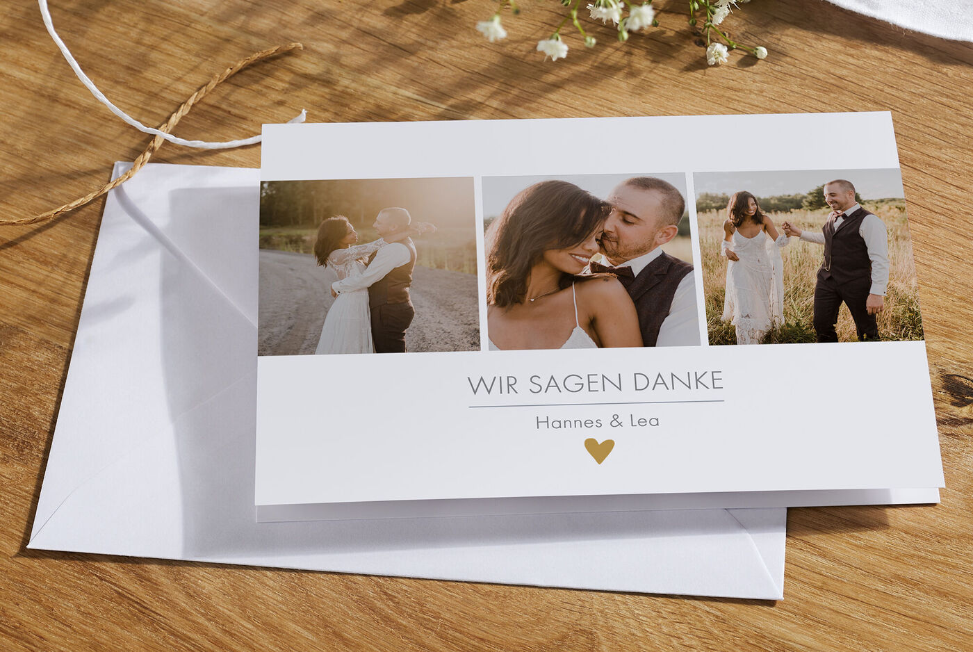 Dankeskarten mit Fotos von einem Paar im Freien
