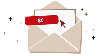 Geöffneter Umschlag mit Brief und rotem Symbol für E-Mail