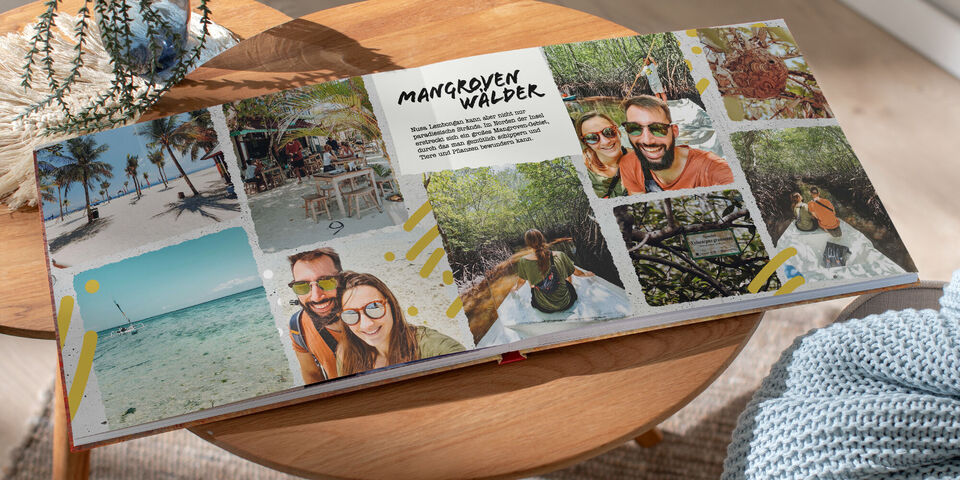 Wundervolles Fotobuch mit Erinnerungen aus einem Mangrovenwald, das viele beeindruckende Bilder und persönliche Geschichten zeigt.