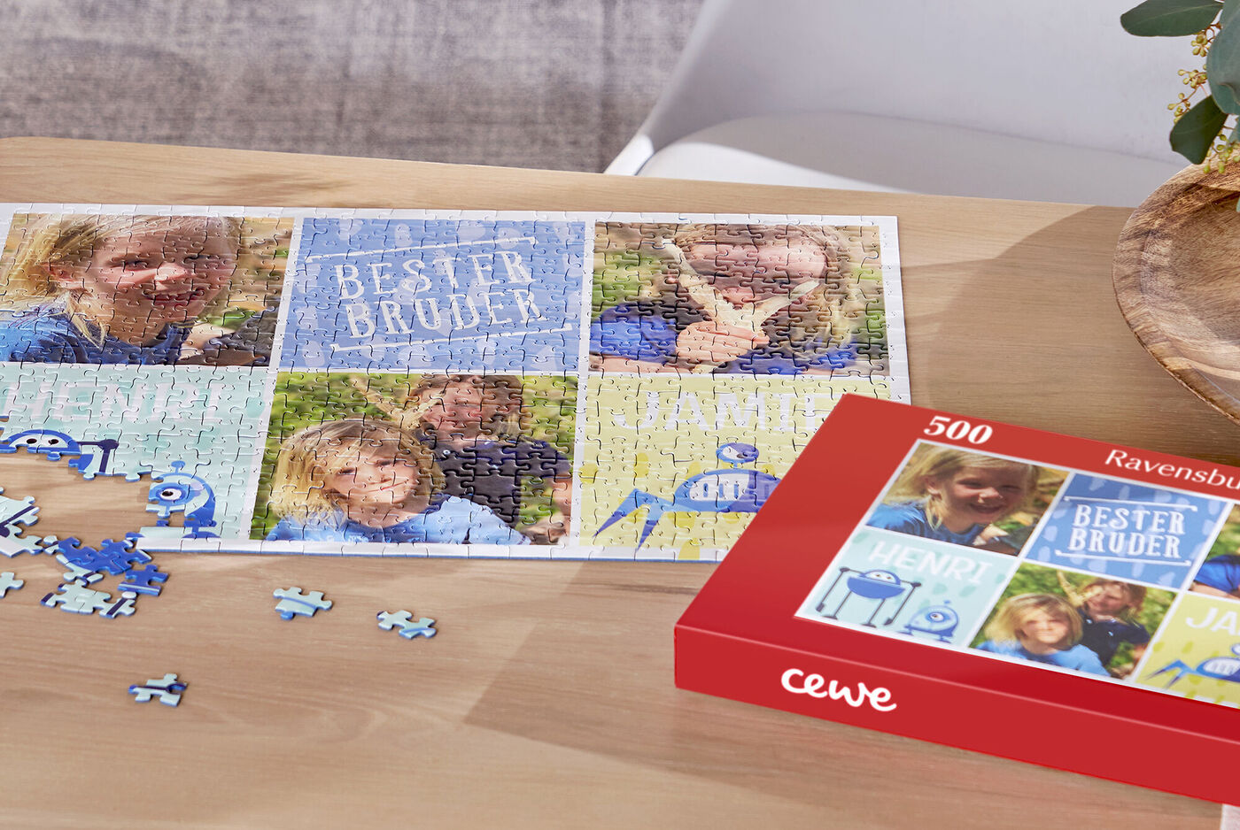 Puzzle mit Bildern von zwei Kindern und der Beschriftung "Bester Bruder"